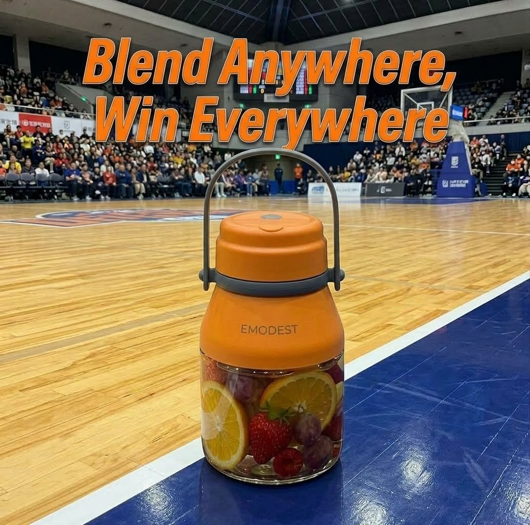 Wireless Portable Blender 500ml Ice Crushing Juicer, E-Modest Limited. ,Discover the EMODEST RCBLLW-0520E wireless portable blender. Features a 500ml jar, 1-button control, 304 stainless blades, Type-C charging, and a leak-proof silicone lid