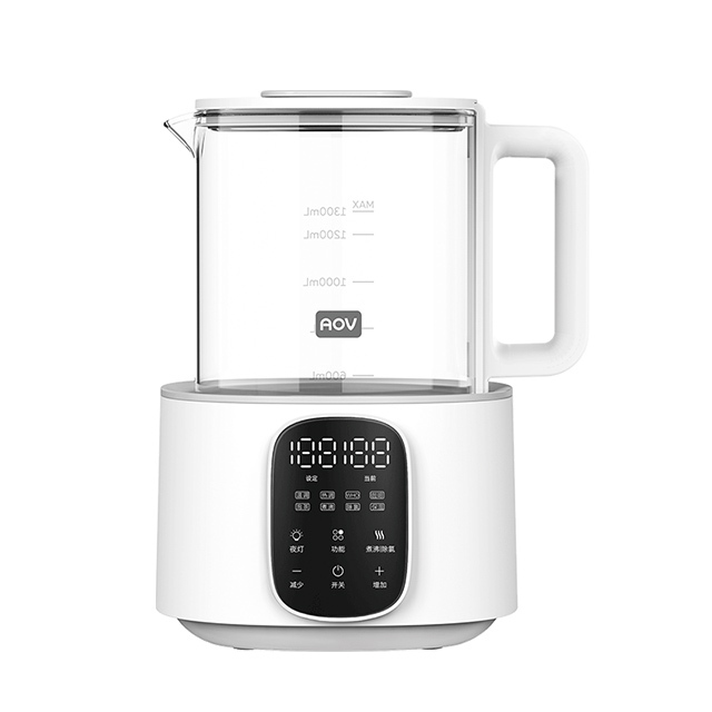 AOV Custom Household Portable Baby Milk Bottle Warmer Electric Multi-function Fast Boil Kettle 1.2L Glass+Stainless Steel PP EU