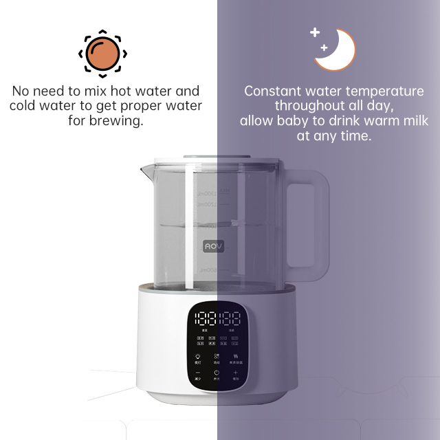 AOV Custom Household Portable Baby Milk Bottle Warmer Electric Multi-function Fast Boil Kettle 1.2L Glass+Stainless Steel PP EU