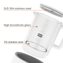 AOV Custom Household Portable Baby Milk Bottle Warmer Electric Multi-function Fast Boil Kettle 1.2L Glass+Stainless Steel PP EU