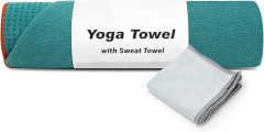 Non-Slip Extra Thick Hot Yoga Towel Microfiber Sweat Yoga Mat Towel with Grip Dot,MY SHOP,YESLIFE Non-Slip Extra Thick Hot Yoga Towel with One Sweat Towel, Microfiber Sweat Absorbent Yoga Mat Towel with Grip Dot, Pilates Mat, 72" x 24", Light Blue