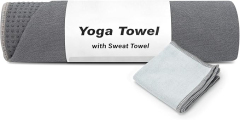 Non-Slip Extra Thick Hot Yoga Towel Microfiber Sweat Yoga Mat Towel with Grip Dot,MY SHOP,YESLIFE Non-Slip Extra Thick Hot Yoga Towel with One Sweat Towel, Microfiber Sweat Absorbent Yoga Mat Towel with Grip Dot, Pilates Mat, 72" x 24", Light Blue