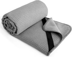 Microfiber Hot Yoga Towel Mat with Non-Slip Silicone Grip,MY SHOP,POLYTE Microfiber Hot Yoga Towel Mat with Non-Slip Silicone Grip and Secure Fit Elastic Straps, 24 x 72 in (Gray)