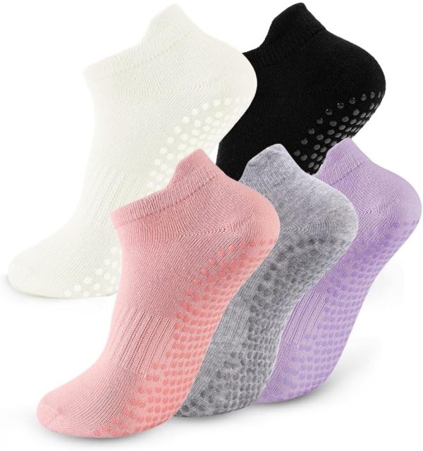 5 Pairs Pilates Socks with Grips for Women Non Slip Yoga Crew Socks,MY SHOP,5 Pairs Pilates Socks with Grips for Women Non Slip Grip Yoga Crew Socks for Barre Hospital Barefoot Workout