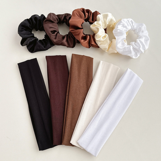 Running Sports Headband & Yoga Hair Accessory,MY SHOP,跨境纯色简约发带大肠发圈组合亚马逊高弹力跑步运动头带瑜伽发饰