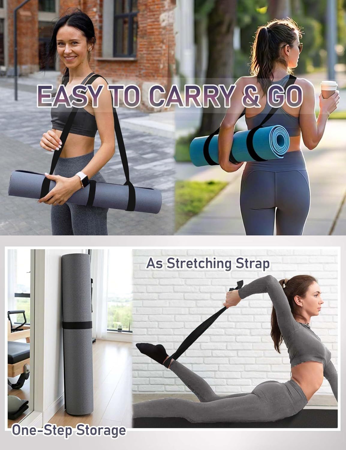 MRZZATA Yoga Mat Carrier Strap - Adjustable Thick and Wide Strap for Carrying Mat or Stretching, Black,MY SHOP,MRZZATA Yoga Mat Carrier Strap - Adjustable Thick and Wide Strap for Carrying Mat or Stretching, Black