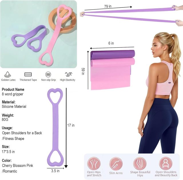 Yoga Resistance Bands Set, Stretch Exercise Bands for Home Fitness, Pilates & Body Shaping,MY SHOP,Resistance Bands, Figure 8 Resistance Band, 4 Pack - Latex-Free Exercise Bands for Home Gym, Strength Training & Physical Therapy | Yoga, Pilates, Glute Workouts | Portable Elastic Bands
