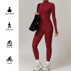 Long Sleeve High Neck Workout Set, Seamless 2 Piece Outfits High Waist Leggings Activewear,MY SHOP,Custom Women's 2 Piece Long Sleeve Yoga Set Soft Breathable 4 Way Stretch Pilates Gym Workout Activewear