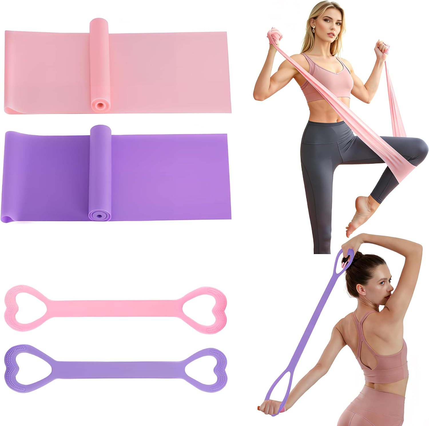 Yoga Resistance Bands Set, Stretch Exercise Bands for Home Fitness, Pilates & Body Shaping,MY SHOP,Resistance Bands, Figure 8 Resistance Band, 4 Pack - Latex-Free Exercise Bands for Home Gym, Strength Training & Physical Therapy | Yoga, Pilates, Glute Workouts | Portable Elastic Bands
