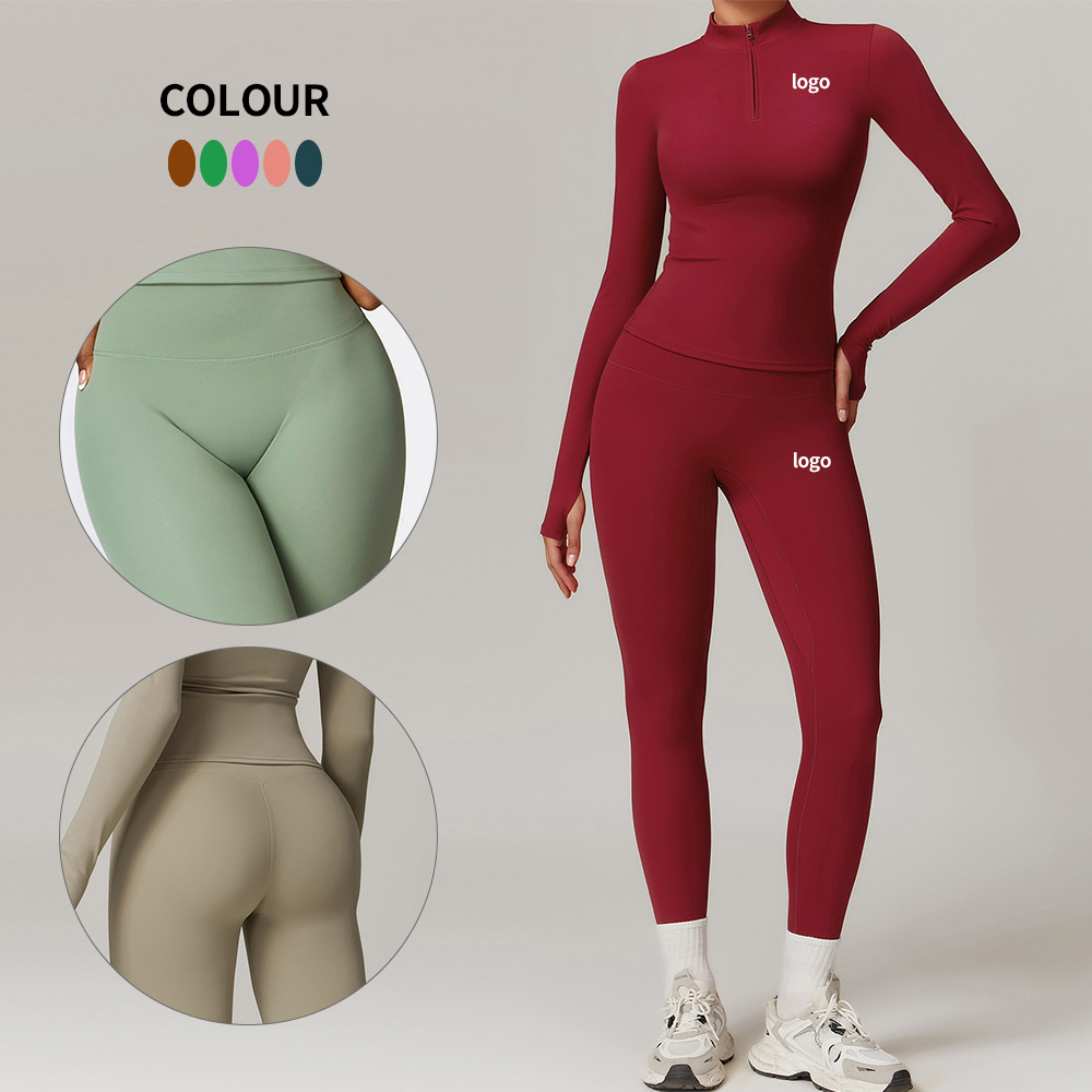 Long Sleeve High Neck Workout Set, Seamless 2 Piece Outfits High Waist Leggings Activewear,MY SHOP,Custom Women's 2 Piece Long Sleeve Yoga Set Soft Breathable 4 Way Stretch Pilates Gym Workout Activewear