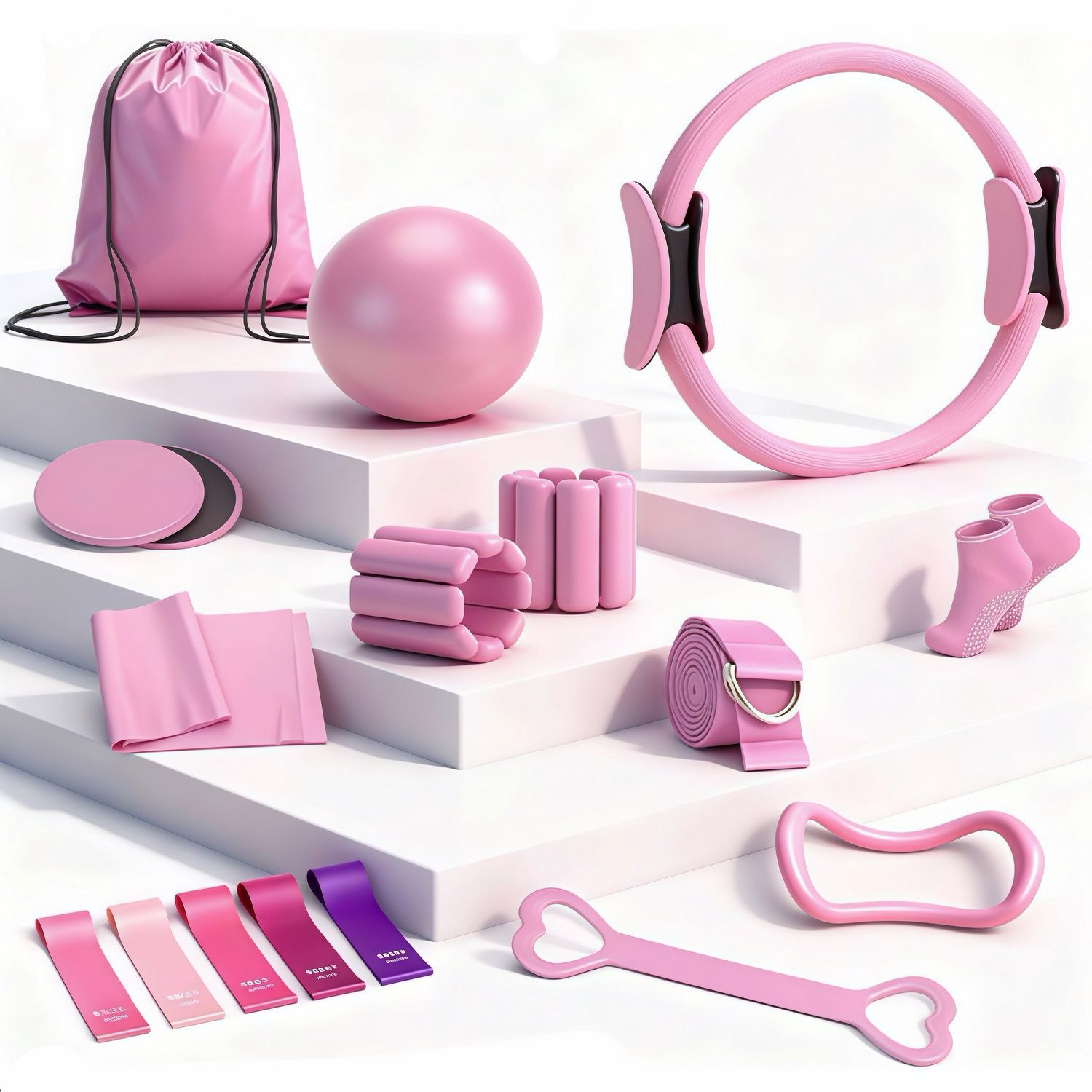 All-in-One Pink Pilates Workout Kit,MY SHOP,All-in-One Pink Pilates Workout Kit