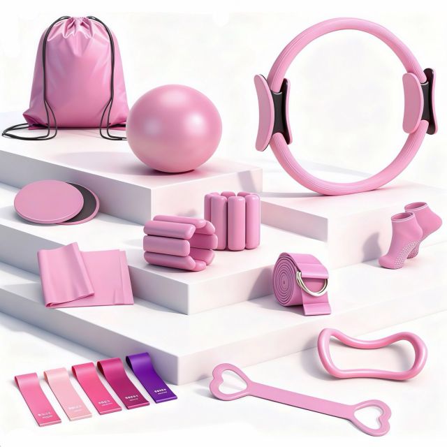 All-in-One Pink Pilates Workout Kit,MY SHOP,All-in-One Pink Pilates Workout Kit