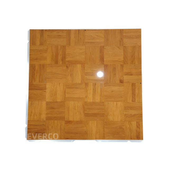 EVERCO Cam-Lock Glossy Teak Wood Portable Dance Floor for Hotel Banquet Events