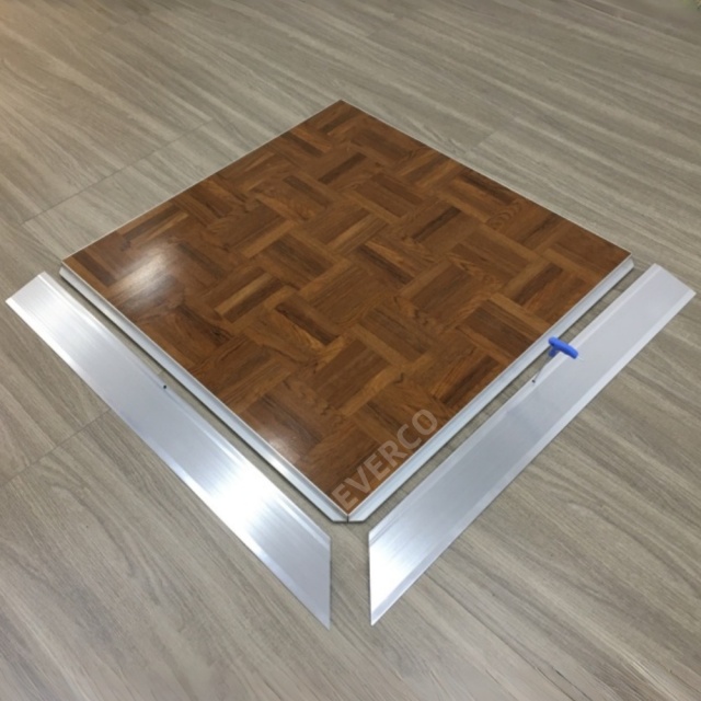 Reinforced edge of parquet wood portable dance floor for rental use