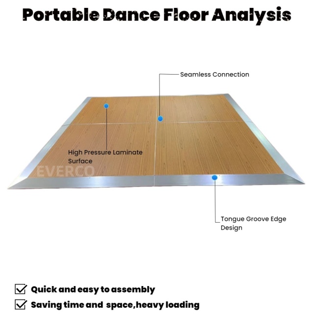 Modular Matte Wood Veneer Waterproof Portable Dance Floor for Outdoor Events,EVERCO-Screw-Lock/Cam-Lock/Waterproof Portable Dance Floor for Rental Company Outdoor Indoor Wedding Hotel Events,Modular Matte Wood Veneer Waterproof Portable Dance Floor for Outdoor Events