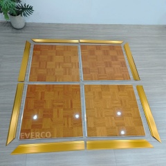 Glossy Teak Wood Veneer Dance Floor Panels for Weddings & Events,EVERCO-Screw-Lock/Cam-Lock/Waterproof Portable Dance Floor for Rental Company Outdoor Indoor Wedding Hotel Events,Glossy Teak Veneer Dance Floor Panels for Weddings & Events