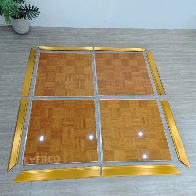 Glossy Teak Wood Veneer Dance Floor Panels for Weddings & Events,EVERCO-Screw-Lock/Cam-Lock/Waterproof Portable Dance Floor for Rental Company Outdoor Indoor Wedding Hotel Events,Glossy Teak Veneer Dance Floor Panels for Weddings & Events