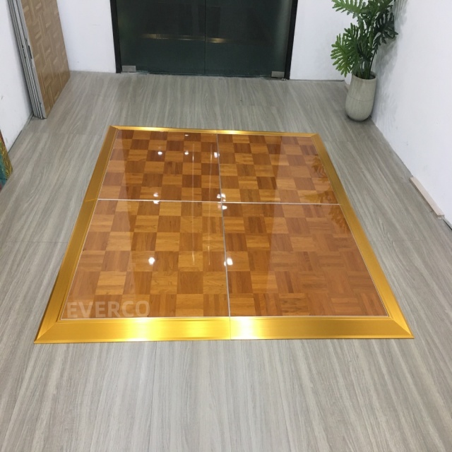 Glossy Teak Wood Veneer Dance Floor Panels for Weddings & Events,EVERCO-Screw-Lock/Cam-Lock/Waterproof Portable Dance Floor for Rental Company Outdoor Indoor Wedding Hotel Events,Glossy Teak Veneer Dance Floor Panels for Weddings & Events