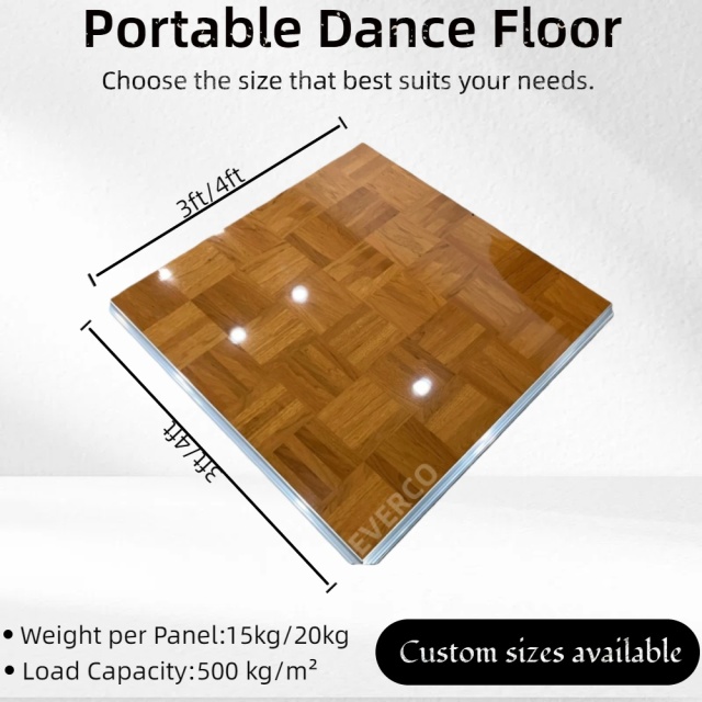 Glossy Teak Wood Veneer Dance Floor Panels for Weddings & Events,EVERCO-Screw-Lock/Cam-Lock/Waterproof Portable Dance Floor for Rental Company Outdoor Indoor Wedding Hotel Events,Glossy Teak Veneer Dance Floor Panels for Weddings & Events
