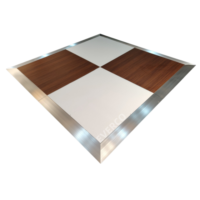 Walnut Wood White Cam-Lock Portable Modular Dance Floor,EVERCO-Screw-Lock/Cam-Lock/Waterproof Portable Dance Floor for Rental Company Outdoor Indoor Wedding Hotel Events,Walnut Wood White Cam-Lock Portable Modular Dance Floor