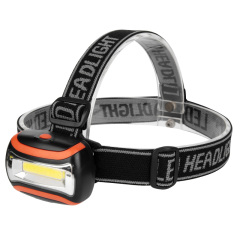 Perspective view of the portable orange outdoor headlamp ready for camping and hiking.
