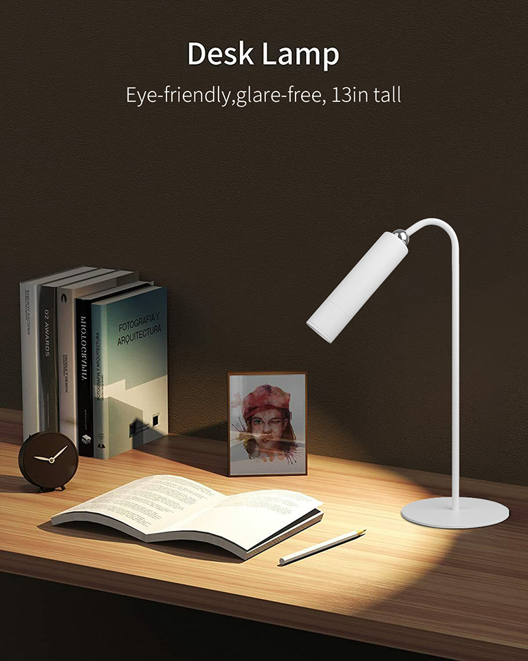 13-inch eye-friendly LED desk lamp on a wooden table, perfect for reading and office work.