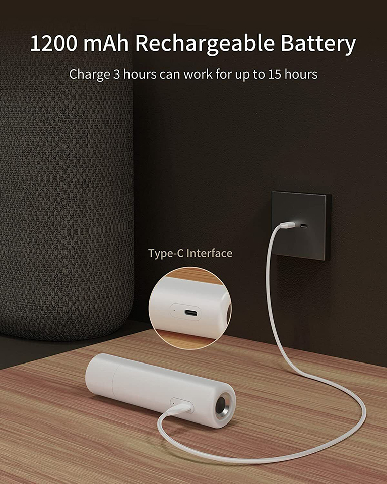 1200mAh rechargeable battery lamp with Type-C interface, offering up to 15 hours of use.