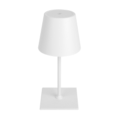 Minimalist white cordless desk lamp close-up, high-quality PC and ABS material