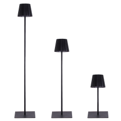 Matte black cordless table lamp with pleated shade and 3-section adjustable height poles for B2B wholesale.