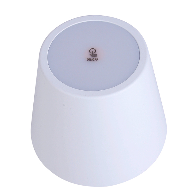 Top view showing the sensitive touch control interface of a white rechargeable bottle lamp head.