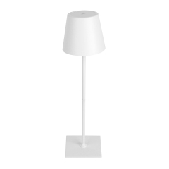 White rechargeable cordless table lamp with square base for hotel bedside