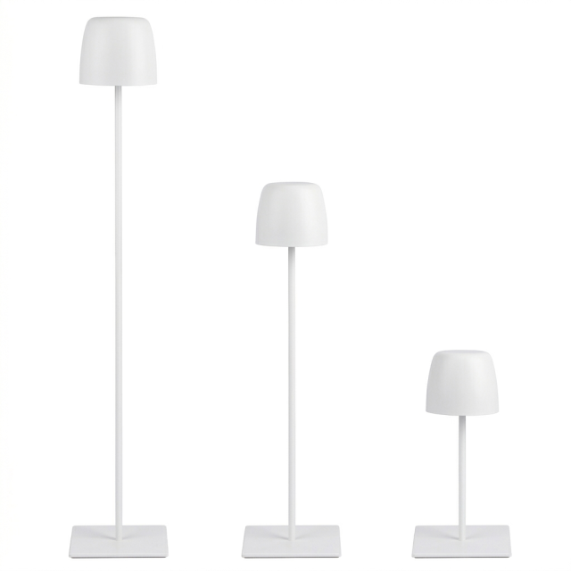 Sleek white modular LED lamp with round shade, perfect for customizable home or office lighting.