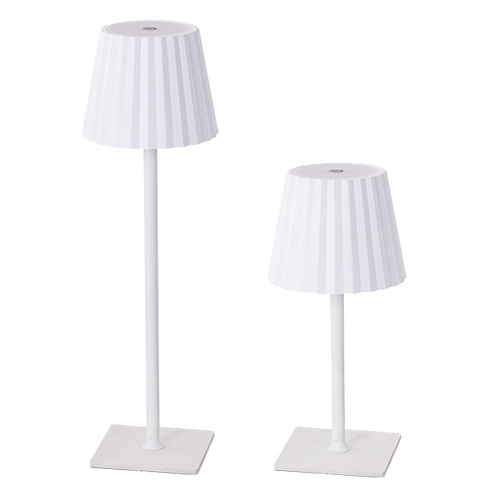 White pleated shade rechargeable desk lamp with square base for restaurant