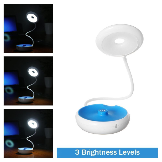Dimmable LED table lamp with 3 brightness levels and touch sensor switch for study.