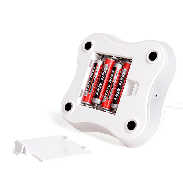 Bottom view of lamp base showing 4xAAA battery compartment for portable use.