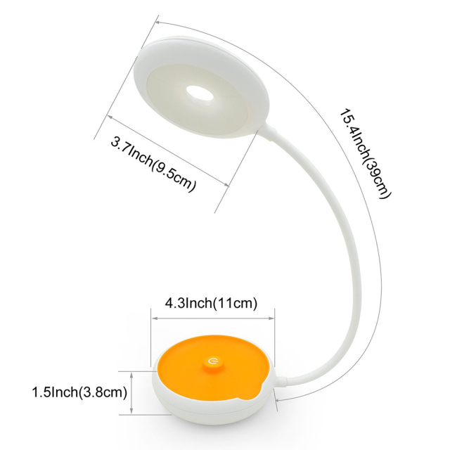 Product dimensions of the compact LED reading lamp showing 39cm height and 11cm base.