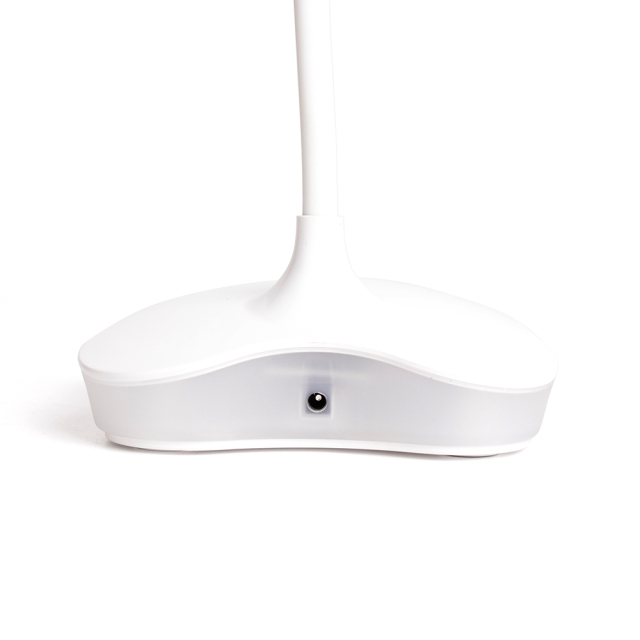 Rear view of LED desk lamp base showing USB DC power interface.