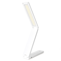 Ultra-slim white folding LED desk lamp for home office, featuring a modern minimalist design and space-saving structure.