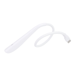 White portable USB LED reading light in straight pose, showing the standard USB interface for PC, Power Bank.