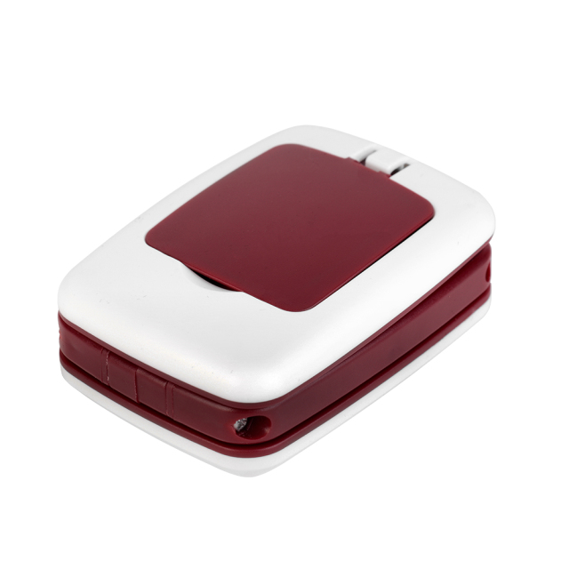 Burgundy portable lamp in a folded view with a white underside.