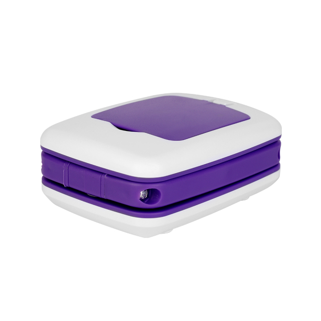 Purple LED lamp in a fully folded compact state for easy storage.
