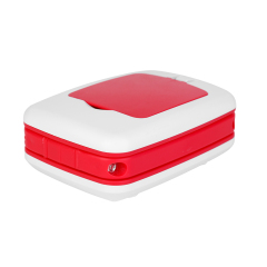 Red mini LED lamp fully folded into a compact rectangular shape.