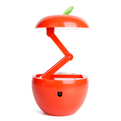 Front view of the foldable apple shaped LED desk lamp with extended mechanical joint arm
