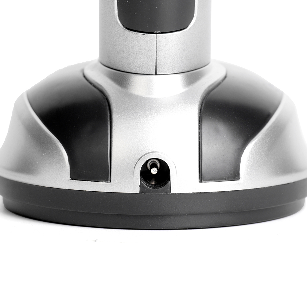 Close up of the power interface on the base of the battery powered desk lamp