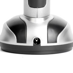 Close up of the power interface on the base of the battery powered desk lamp