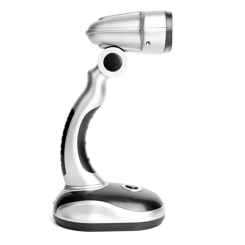 Side profile of the folding LED desk lamp showing its ergonomic curved arm