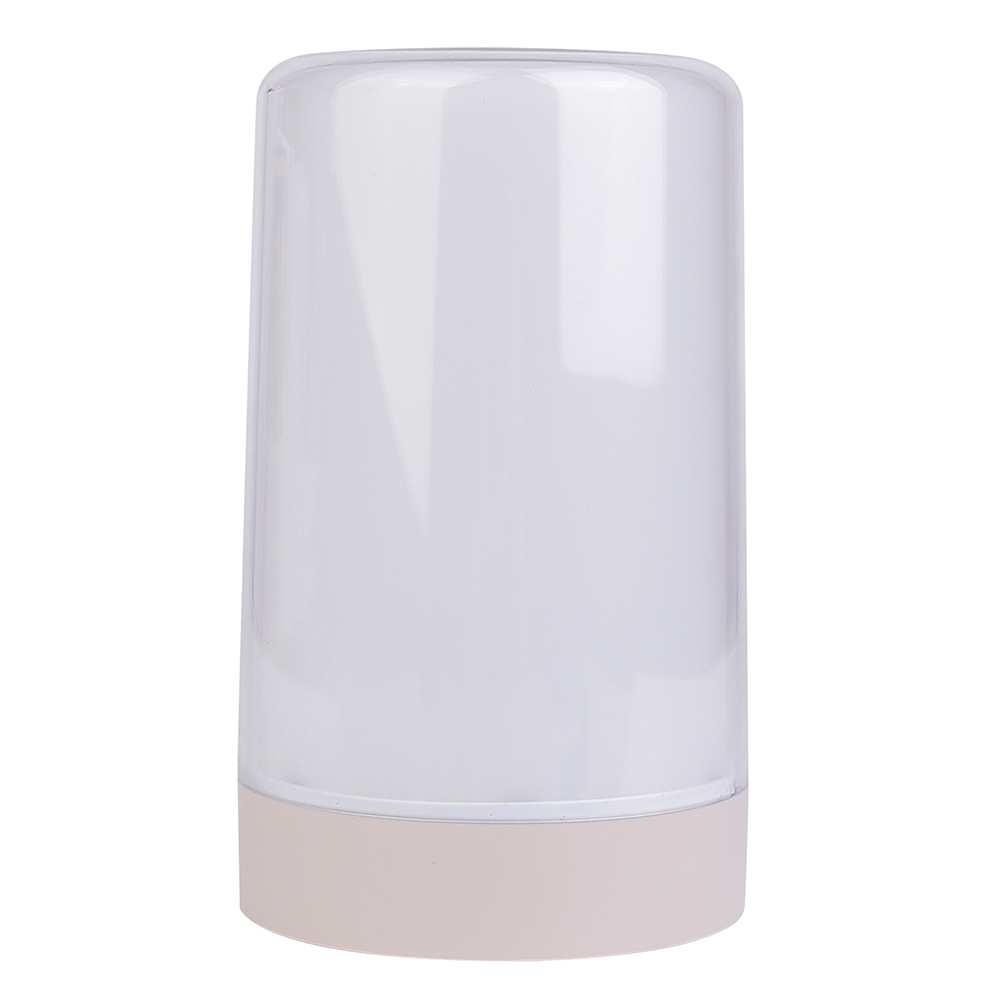 Side profile view of a clean white dual-layer cylindrical ambient lamp with a matte base isolated on white