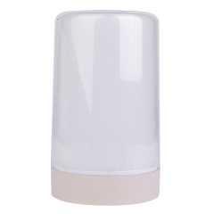 Side profile view of a clean white dual-layer cylindrical ambient lamp with a matte base isolated on white