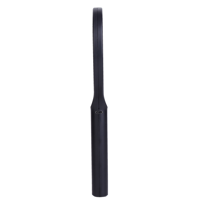 Slim side profile view of a black rechargeable magnifying glass lamp showing the Type-C USB charging port on the handle
