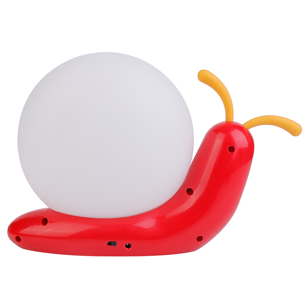 Back studio view of the snail atmosphere lamp showing the structural details and charging port area on the red body